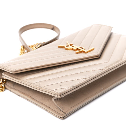 Saint Laurent Grain De Poudre Matelasse Chevron Monogram Envelope Chain Wallet Dark Beige 10 of 13