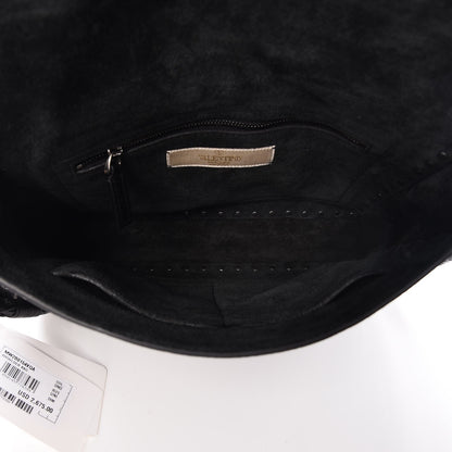 Valentino Garavani Pebbled Calfskin Rockstud Rolling Fringe Messenger Black 5 of 6