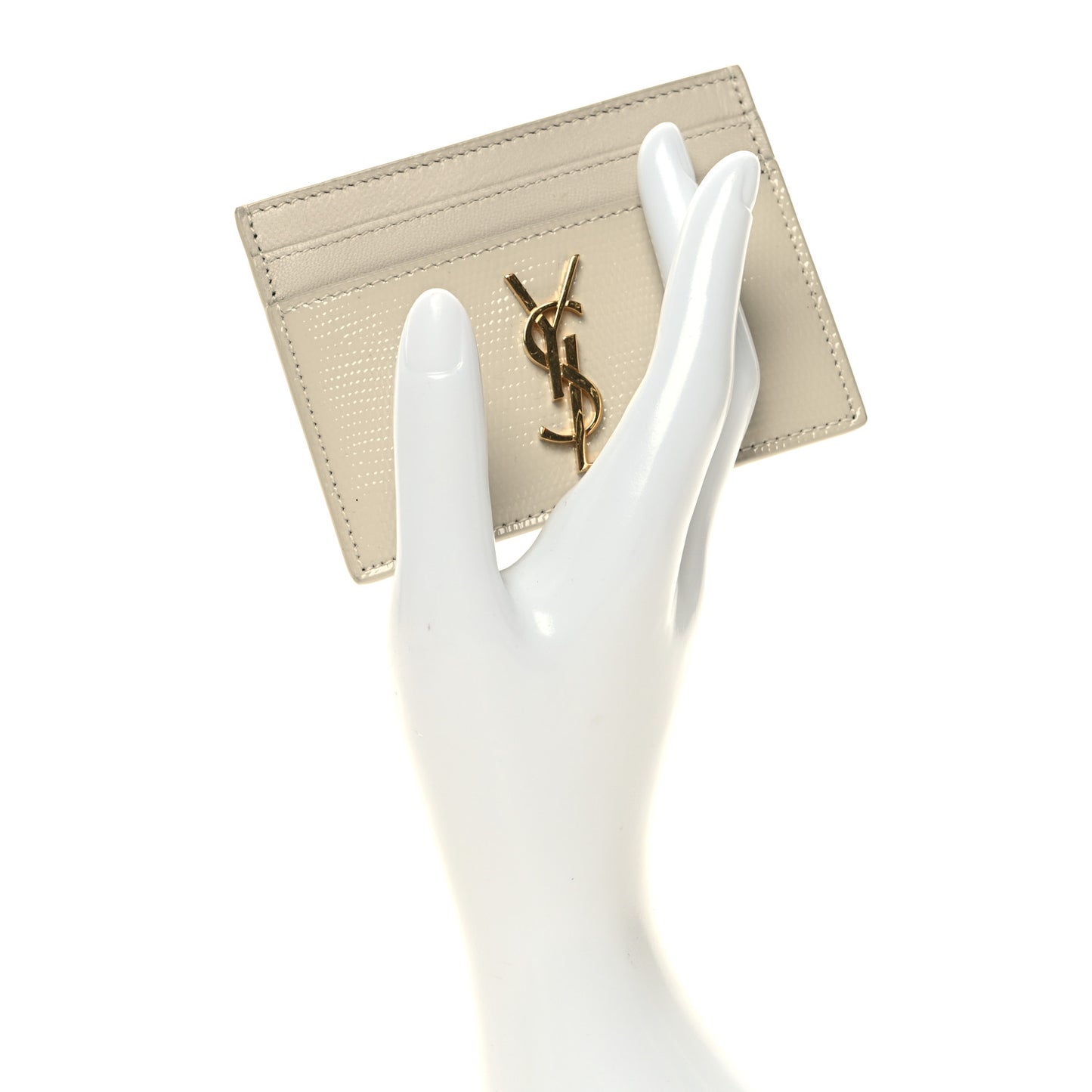 Lizard Embossed Monogram Credit Card Case Crema Soft