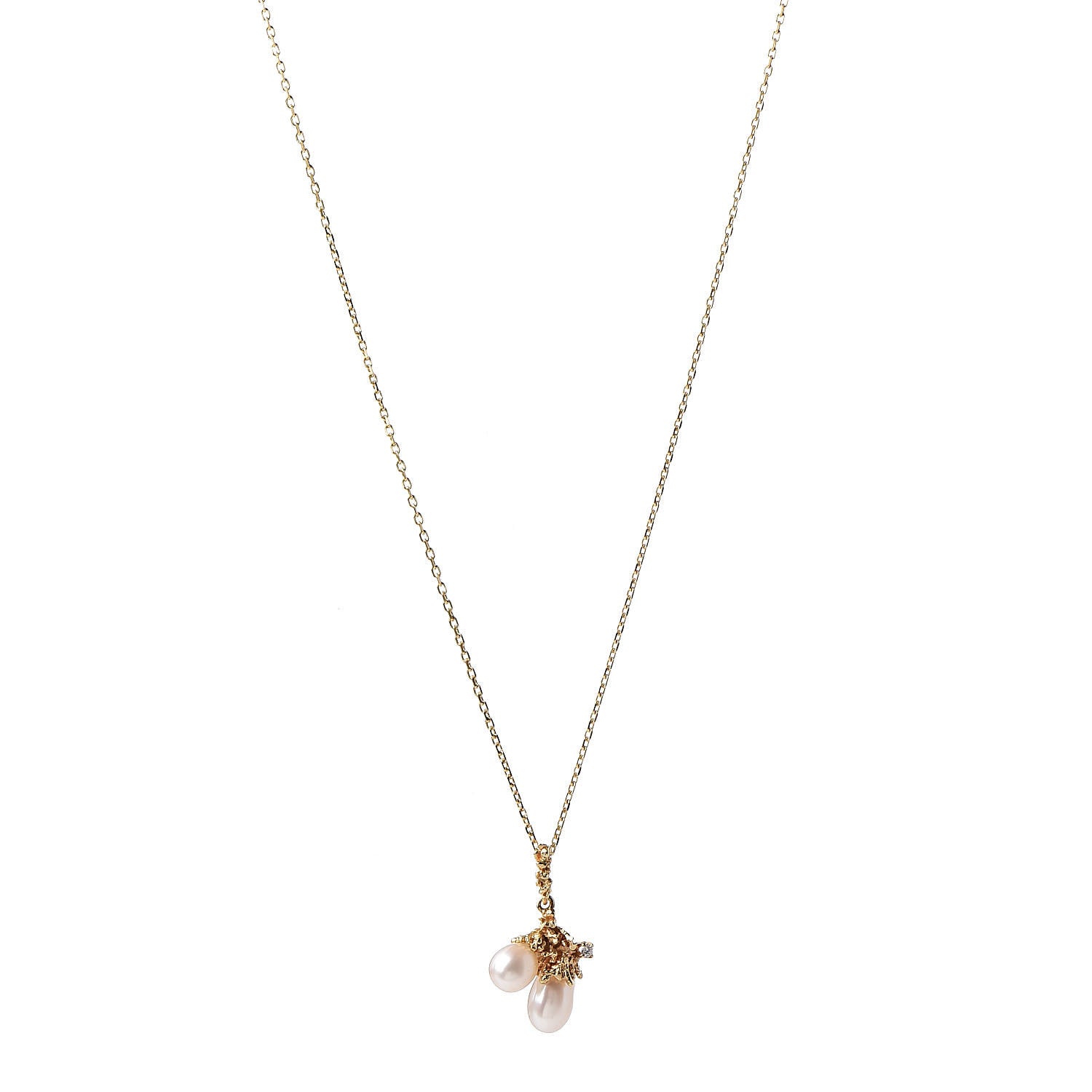 Mikimoto 18K Yellow Gold Diamond Akoya Pearl Freeform Pendant Necklace 1 of 5