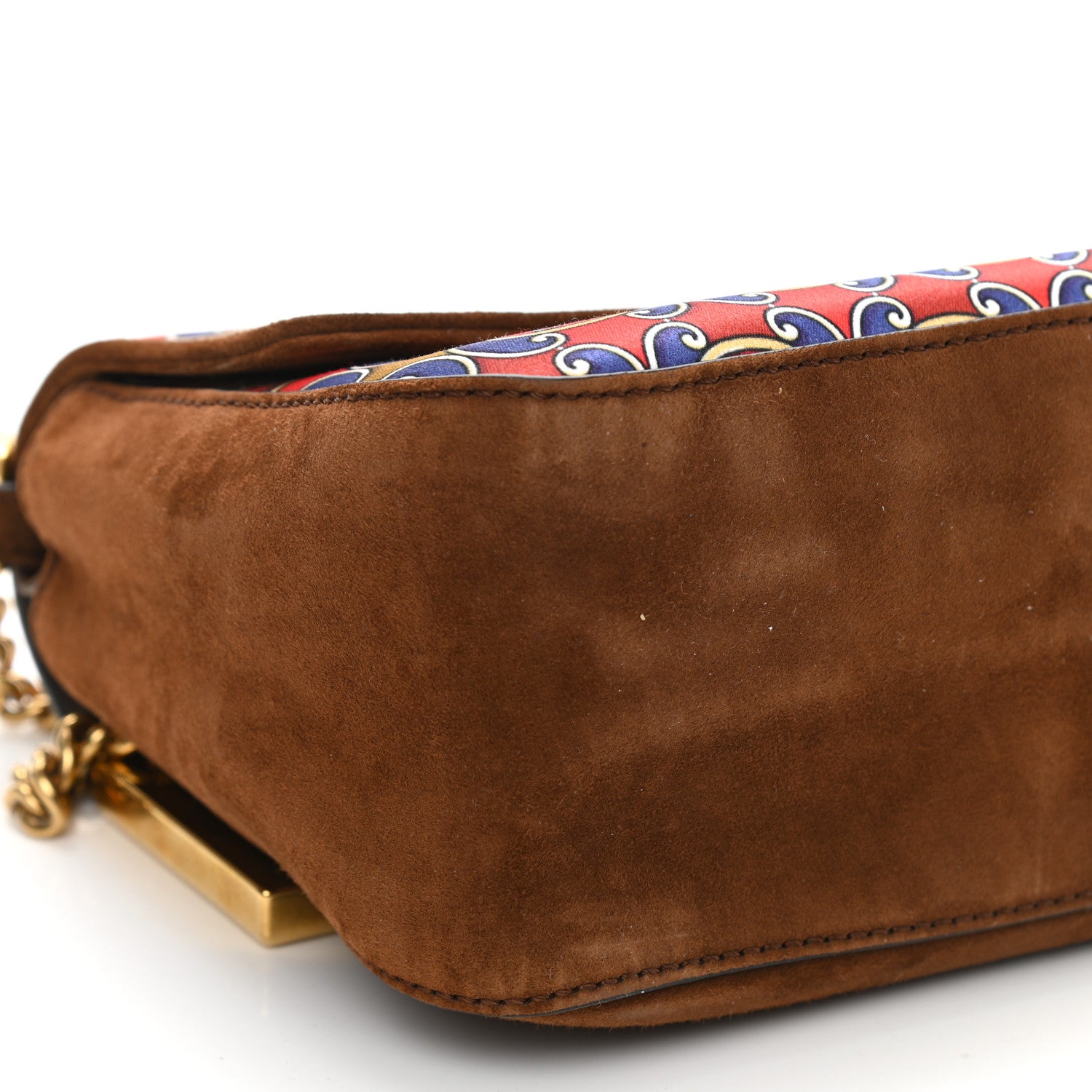 Fendi Suede Satin Double F Shoulder Bag Marrone Rosso Blue 8 of 10
