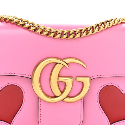 Gucci Knight Calfskin Malaga Kid Heart Medium GG Marmont Chain Handle Bag Tropical Pink Flower Hibiscus Red Multicolor 8 of 11