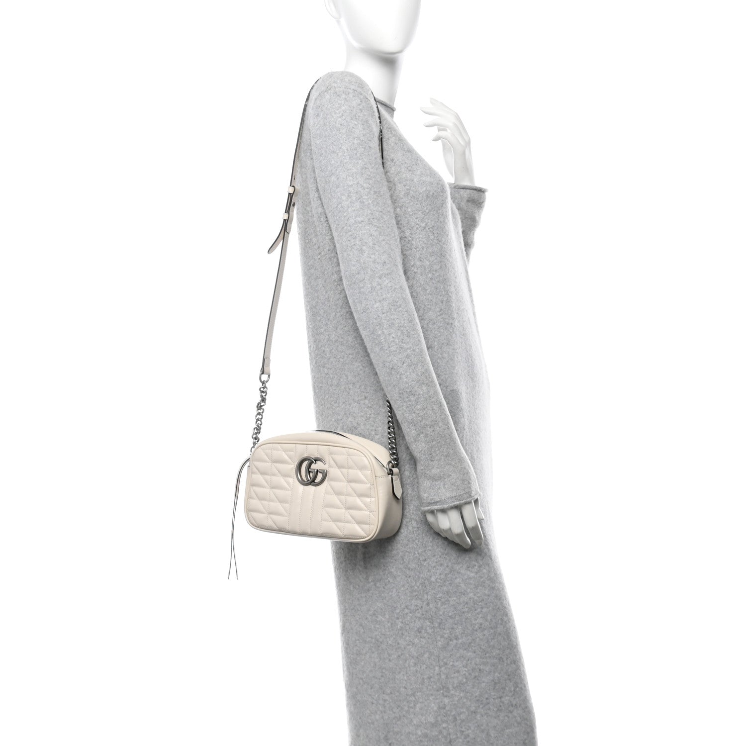 Gucci Calfskin Matelasse Aria Small GG Marmont Chain Shoulder Bag Mystic White 2 of 10