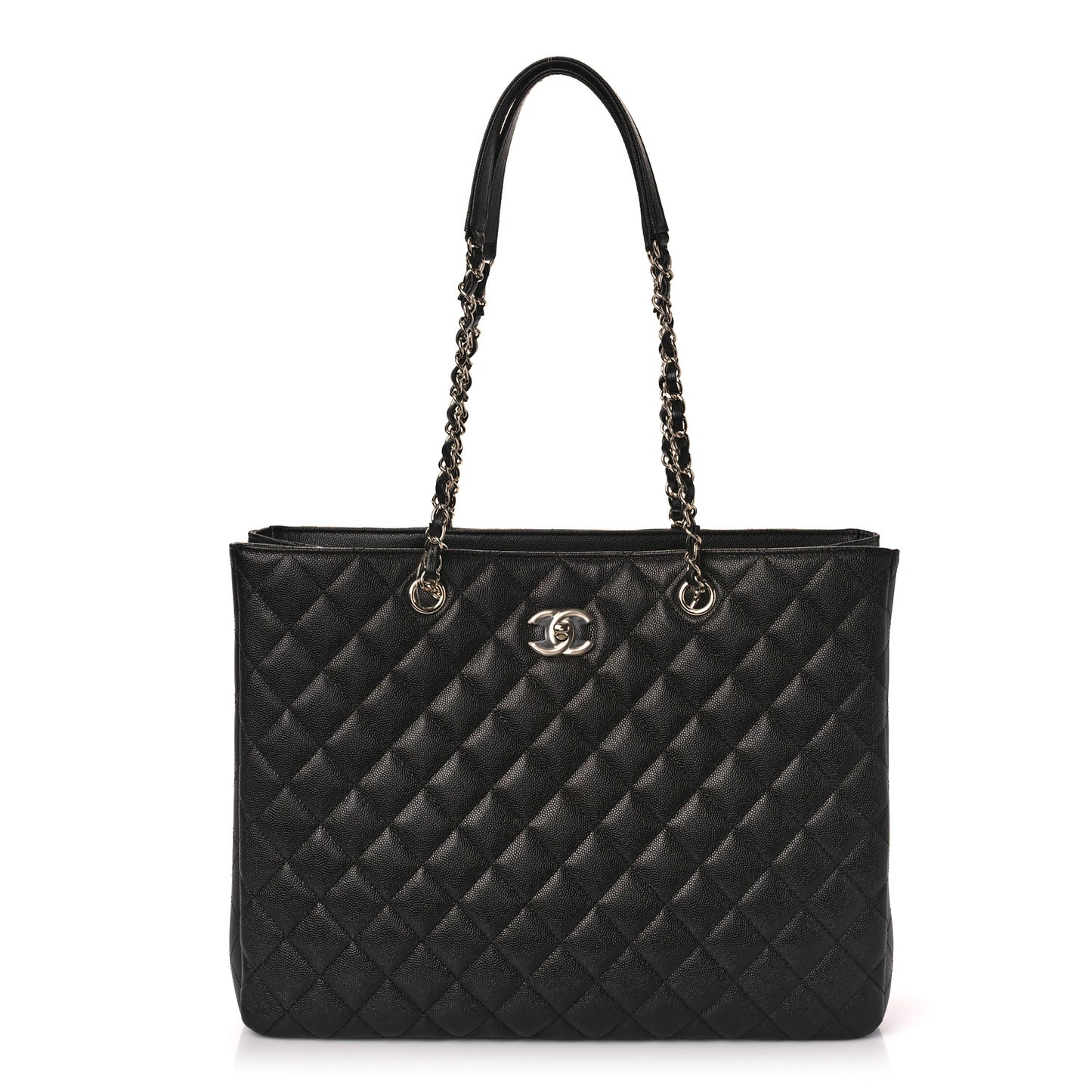 Caviar Quilted Large Shopping Tote Black