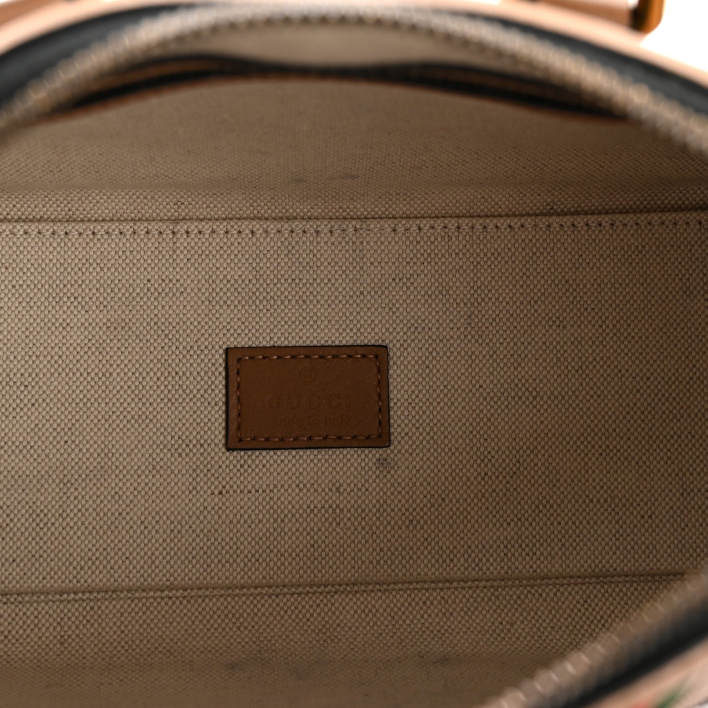Monogram Textured Dollar Calfskin Web Mini Bauletto Duffle Top Handle Bag Black Koi Beige