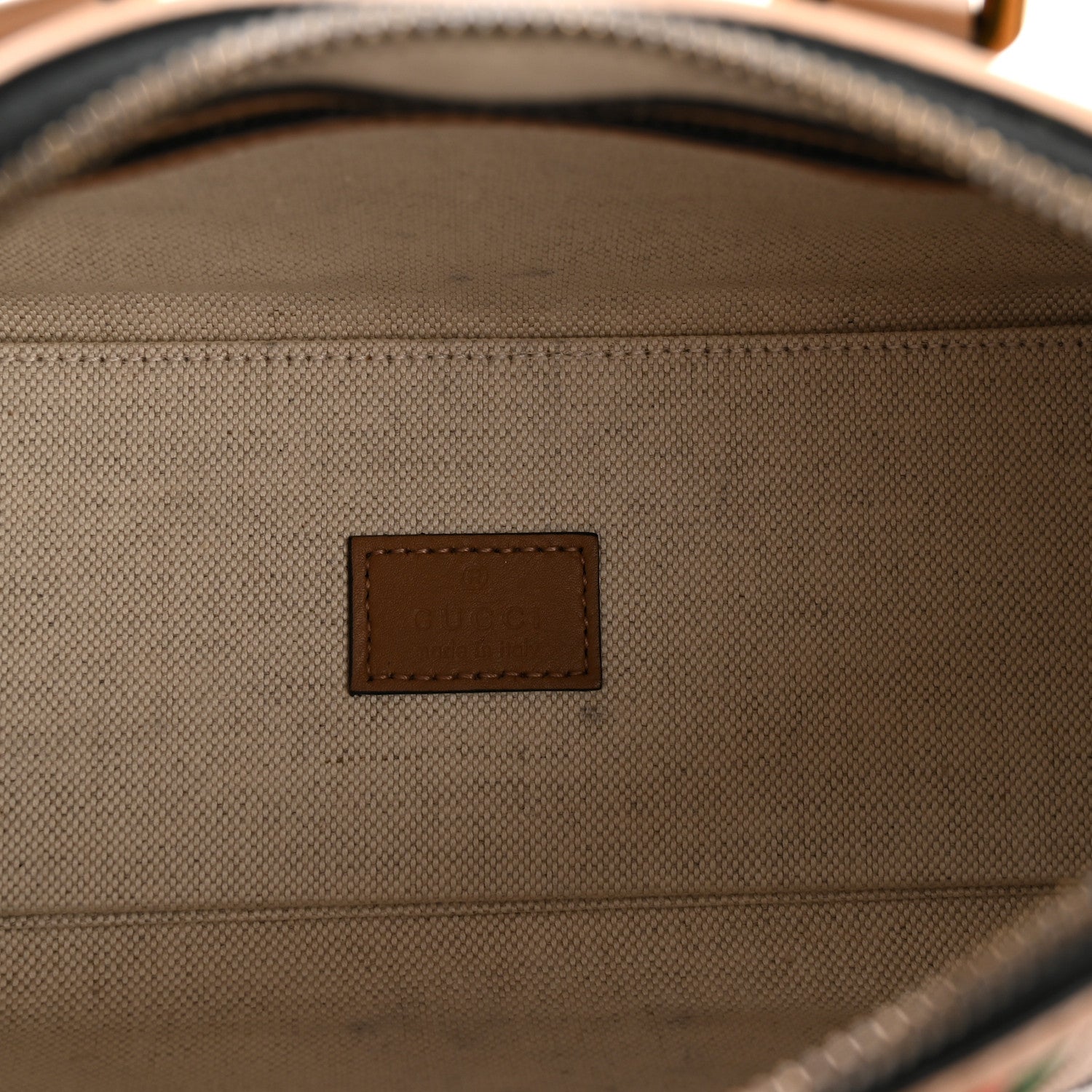 Gucci Monogram Textured Dollar Calfskin Web Mini Bauletto Duffle Top Handle Bag Black Koi Beige 5 of 13