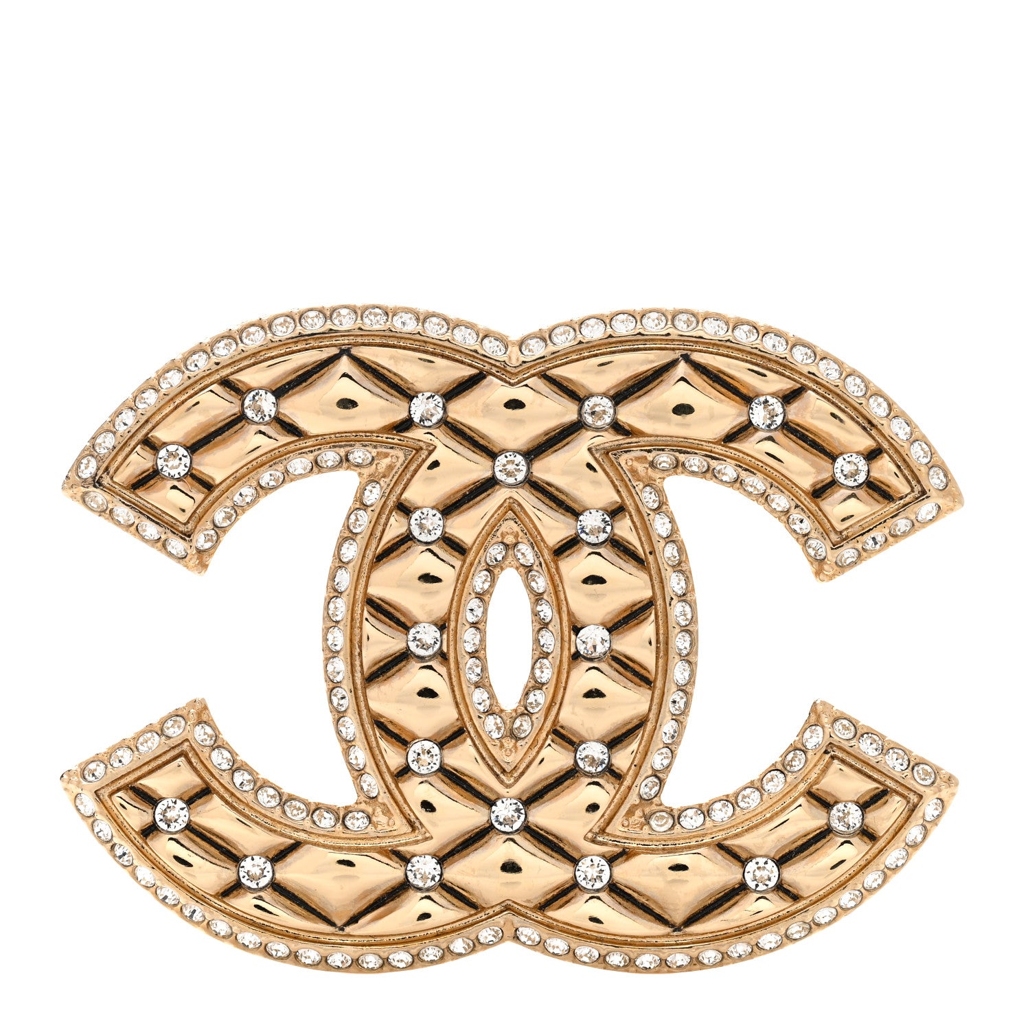Chanel Crystal Quilted CC Brooch Gold 1 of 5