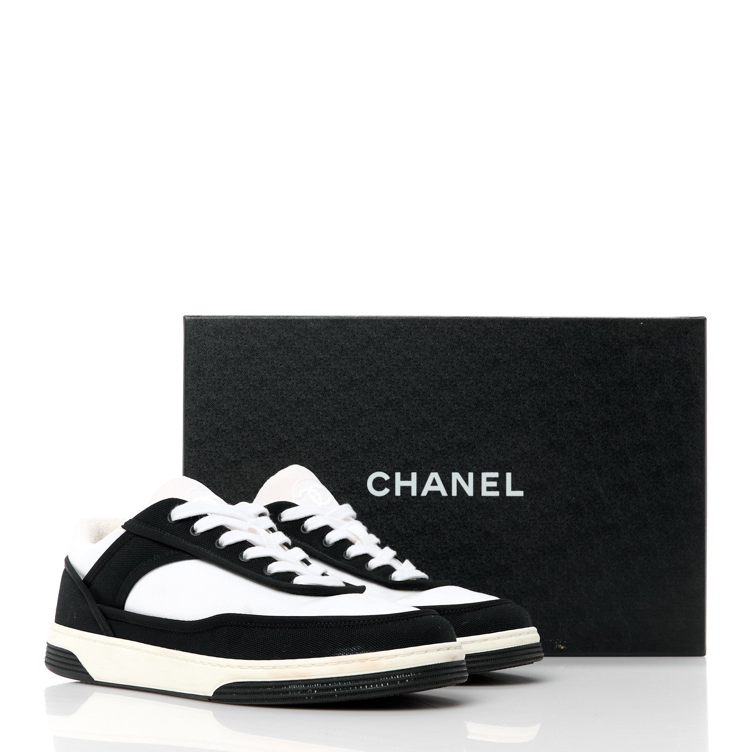 Chanel Fabric Womens Logo Sneakers 36.5 Black White 10 of 10