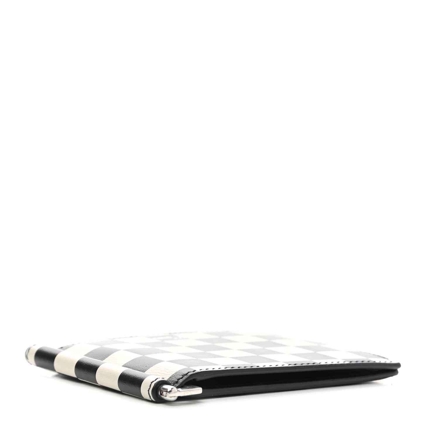Calfskin Checkerboard Bill Clip Card Case Black
