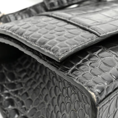 Balenciaga Shiny Calfskin Crocodile Embossed Small Hourglass Top Handle Bag Dark Grey 15 of 19