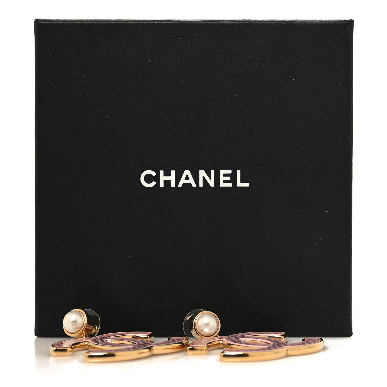 Chanel Mirror Pearl CC Drop Earrings Gold Pink 5 of 5