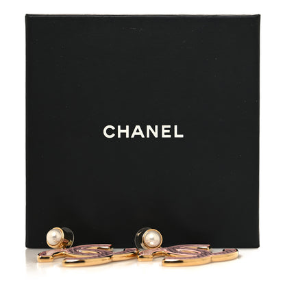 Chanel Mirror Pearl CC Drop Earrings Gold Pink 5 of 5