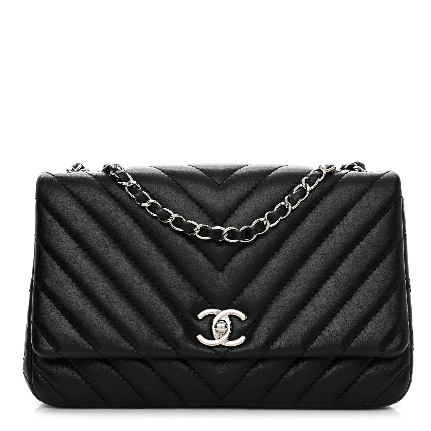 Chanel Lambskin Surpique Chevron Medium Single Flap Black 1 of 11