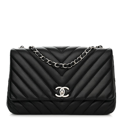 Chanel Lambskin Surpique Chevron Medium Single Flap Black 1 of 11