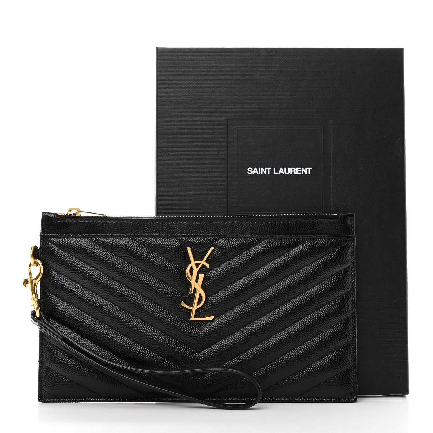 Saint Laurent Grain De Poudre Chevron Monogram Large Bill Pouch Black 9 of 9