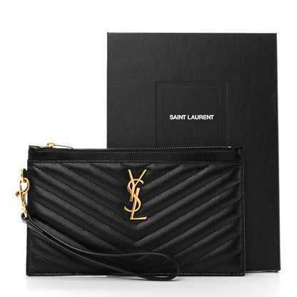 Saint Laurent Grain De Poudre Chevron Monogram Large Bill Pouch Black 9 of 9