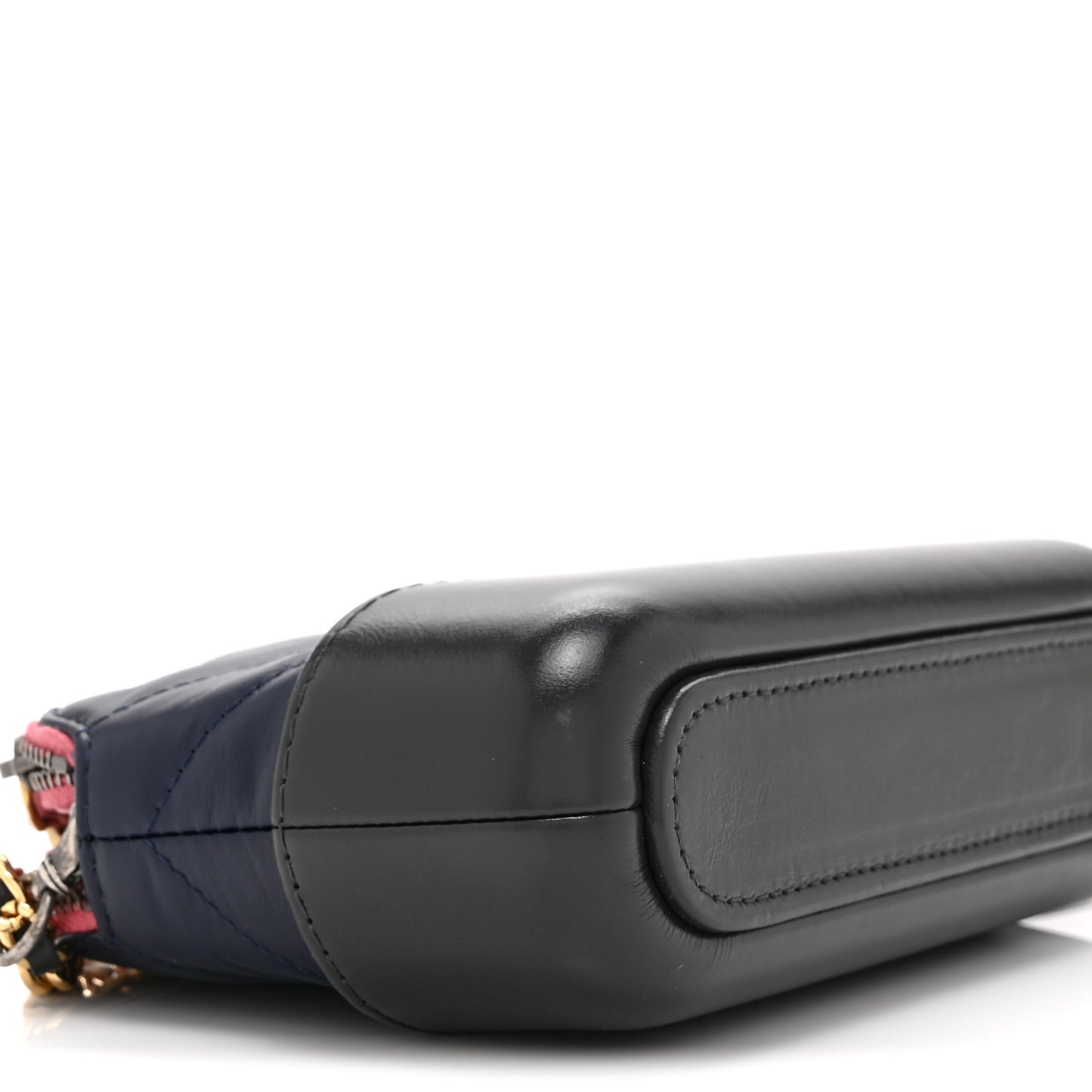 Aged Calfskin Chevron Quilted Small Gabrielle Clutch With Chain  Navy Black Pink