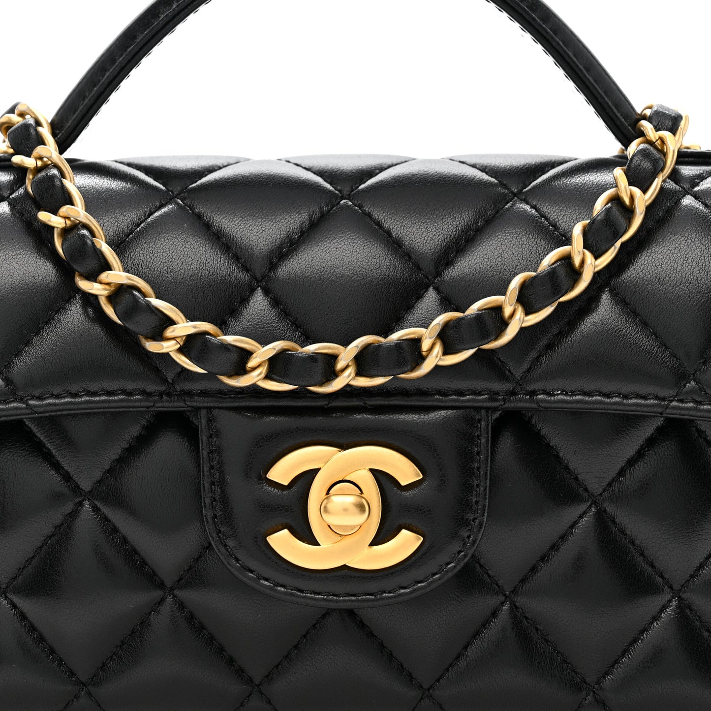 Lambskin Quilted Mini Flap Top Handle Bag Black