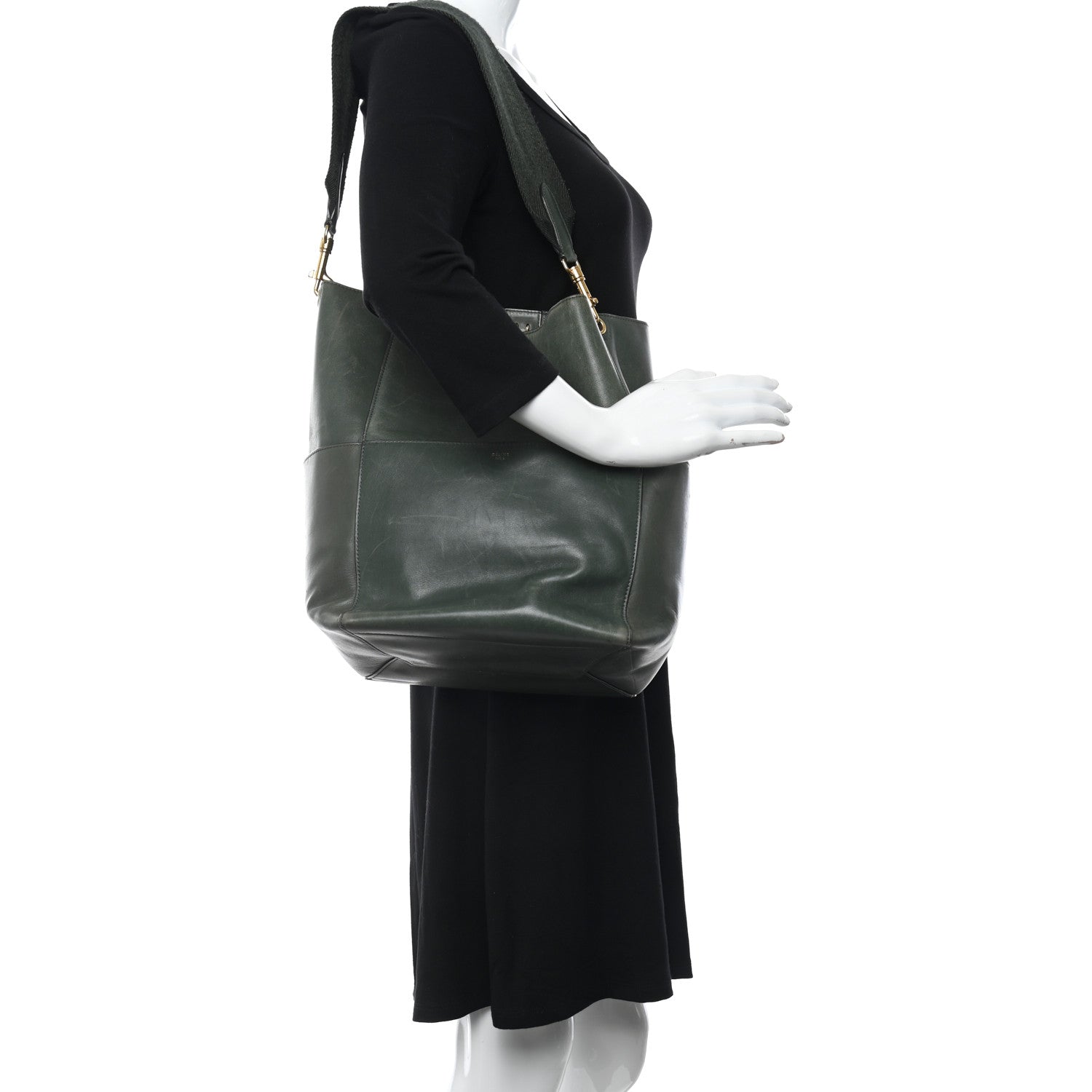 Celine Natural Calfskin Seau Sangle Bucket Green 2 of 10