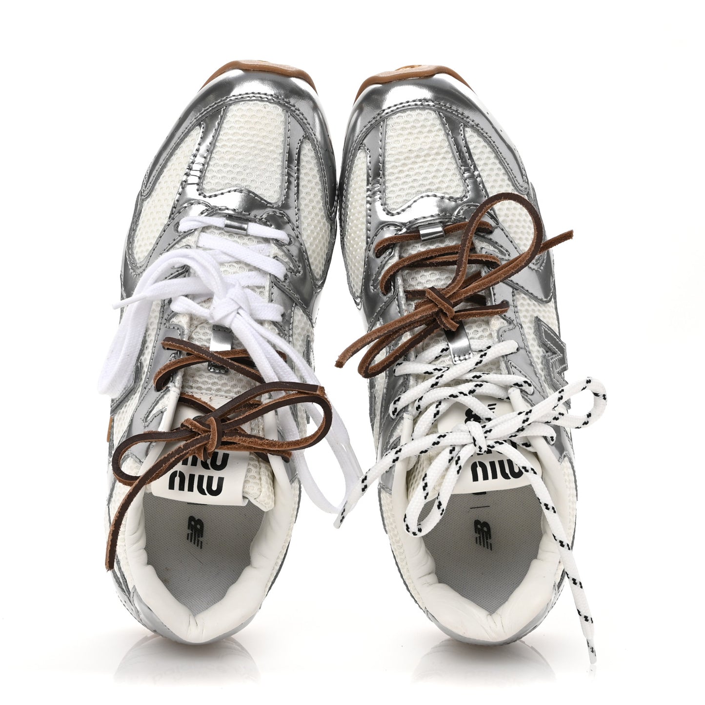 X NEW BALANCE Metallic Calfskin Mesh 530 SL Sneakers 37.5 Argento