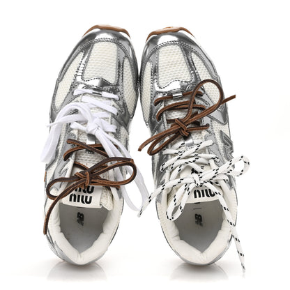 Miu Miu X NEW BALANCE Metallic Calfskin Mesh 530 SL Sneakers 37.5 Argento 2 of 11
