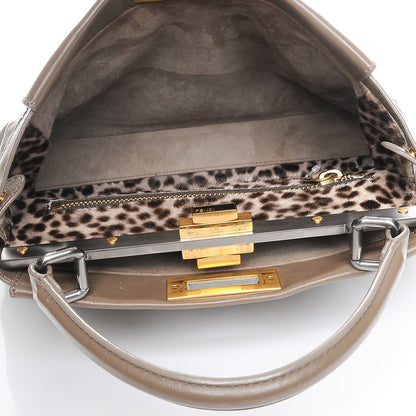 Fendi Goatskin Calf Hair Leopard Print Medium Peekaboo Iconic Satchel Taupe 5 of 11