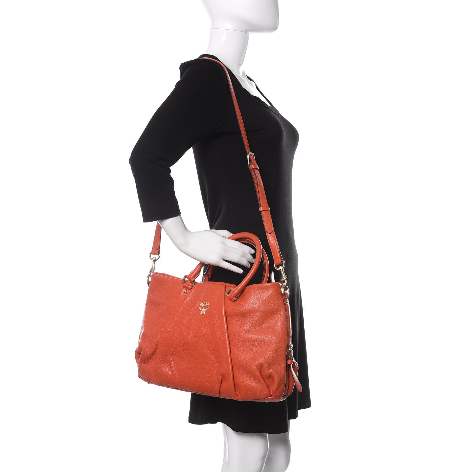 MCM Calfskin Ottomar Monogram Tote Orange 2 of 14