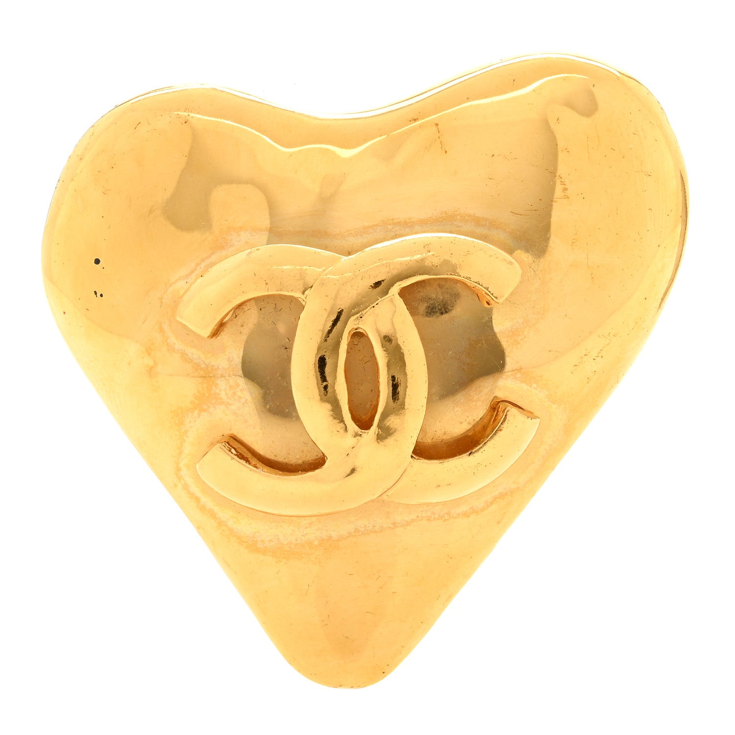 Chanel Metal CC Heart Shaped Brooch Gold 1 of 3