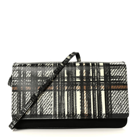 Tessuto Nylon Saffiano Tartan Print Crossbody Bag White Dis Tartan