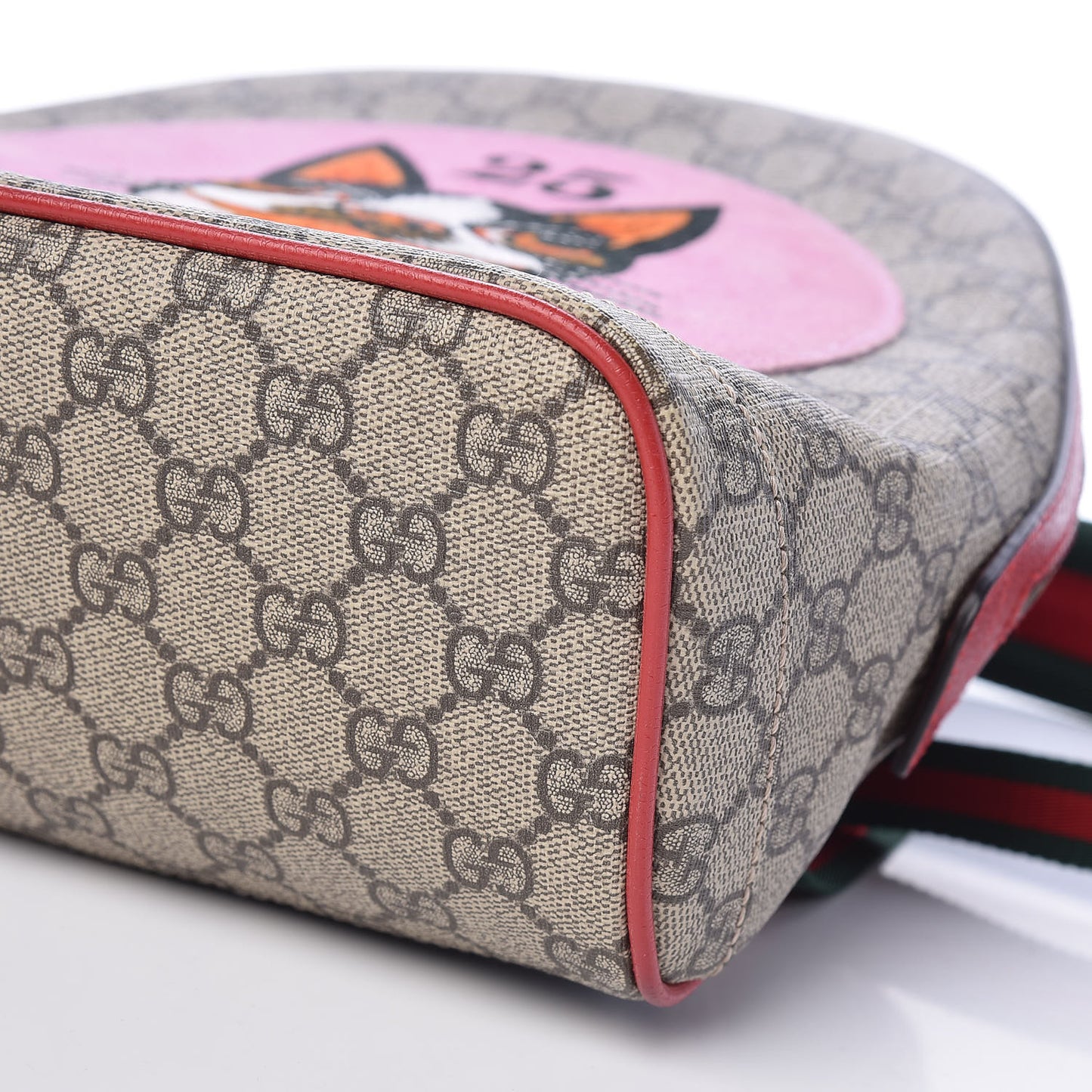 GG Supreme Monogram Web Bosco Patch Dome Backpack Beige Malva Hibiscus Red