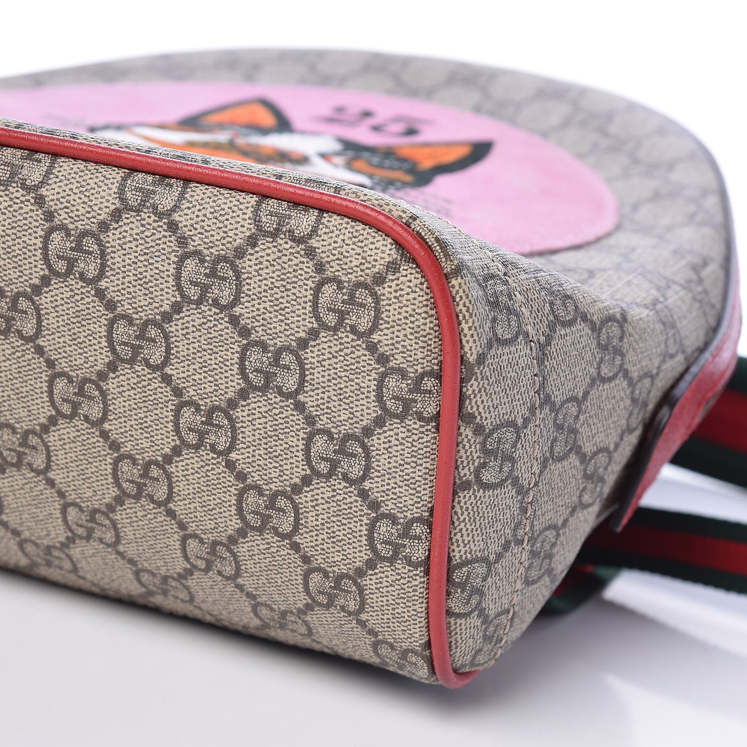 Gucci GG Supreme Monogram Web Bosco Patch Dome Backpack Beige Malva Hibiscus Red 10 of 10