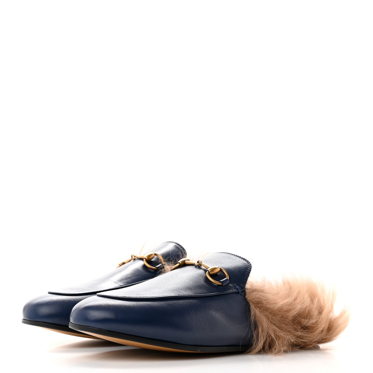 Gucci Malaga Kid Fur Womens Princetown Slippers 39 Blue Agata 3 of 12