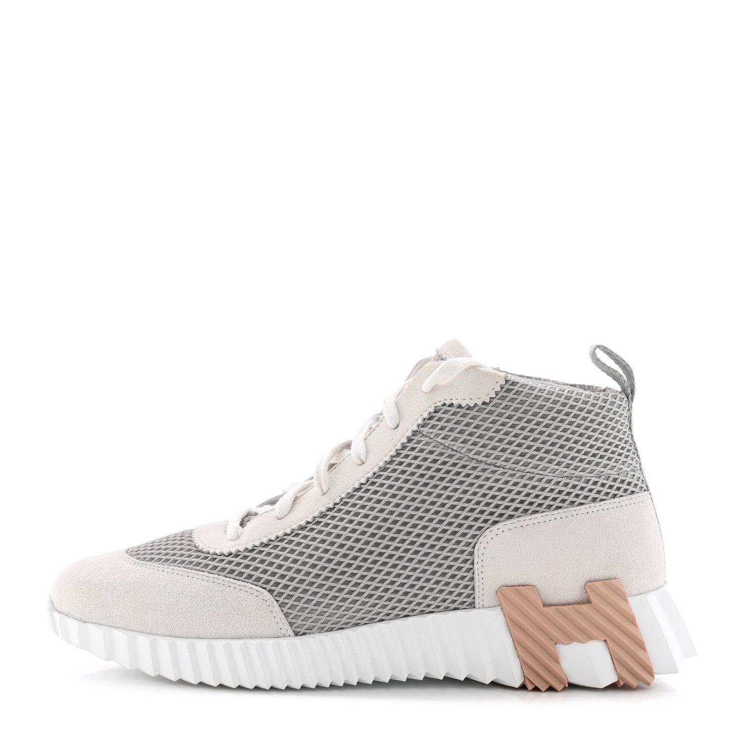 Hermes Goatskin Suede Mesh Hip-Hop High Top Sneakers 39 Gris Lulea White 1 of 12