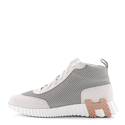 Hermes Goatskin Suede Mesh Hip-Hop High Top Sneakers 39 Gris Lulea White 1 of 12