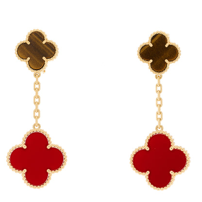 Van Cleef & Arpels VAN CLEEF & ARPELS 18K Yellow Gold Tiger Eye Carnelian 2 Motifs Magic Alhambra Earrings 1 of 5