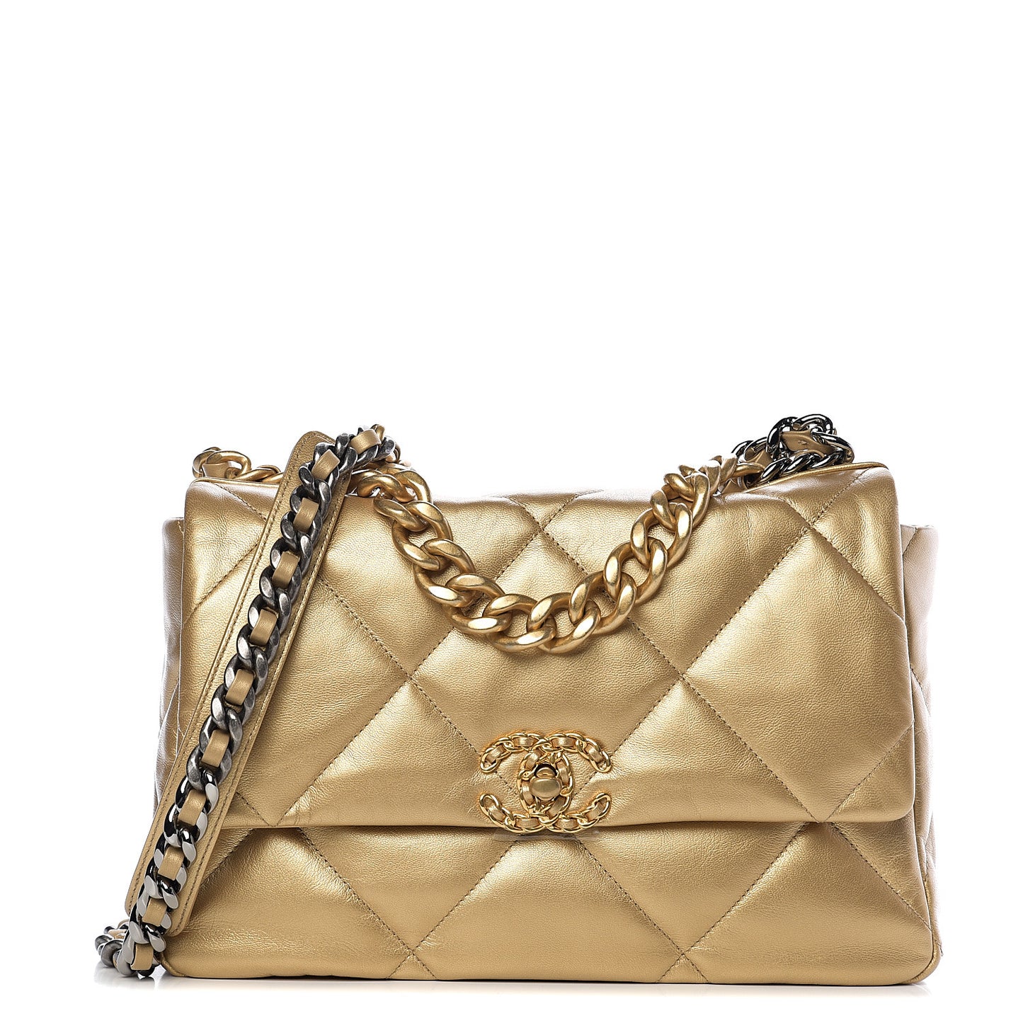 Goatskin Quilted Large 19 Flap Gold