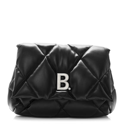 Balenciaga Nappa Calfskin Quilted Touch B Puffy Clutch Black 1 of 10