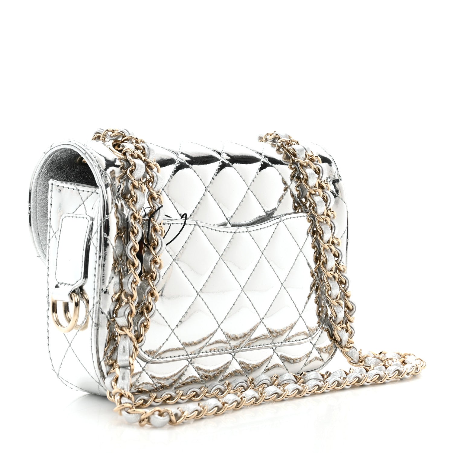 Chanel Mirror Calfskin Metallic Calfskin Quilted Hollywood Boulevard Mini Flap With Star Coin Purse Silver 4 of 12