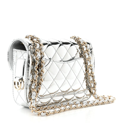 Chanel Mirror Calfskin Metallic Calfskin Quilted Hollywood Boulevard Mini Flap With Star Coin Purse Silver 4 of 12