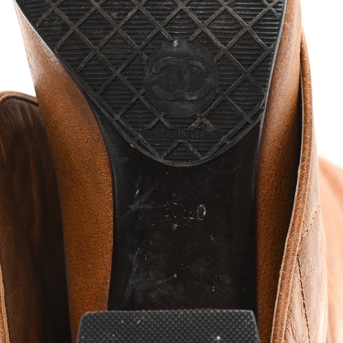 Calfskin Quilted CC High Boots 37.5 Brown