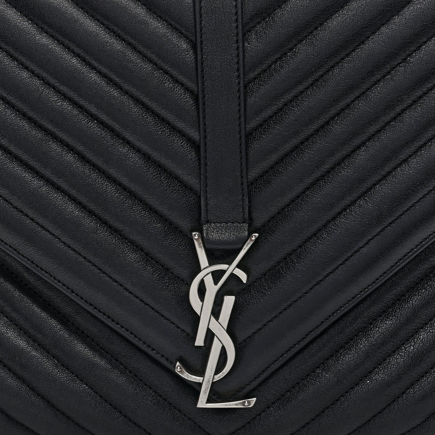 Sheepskin Matelasse Chevron Monogram Large College Satchel Black Tulip