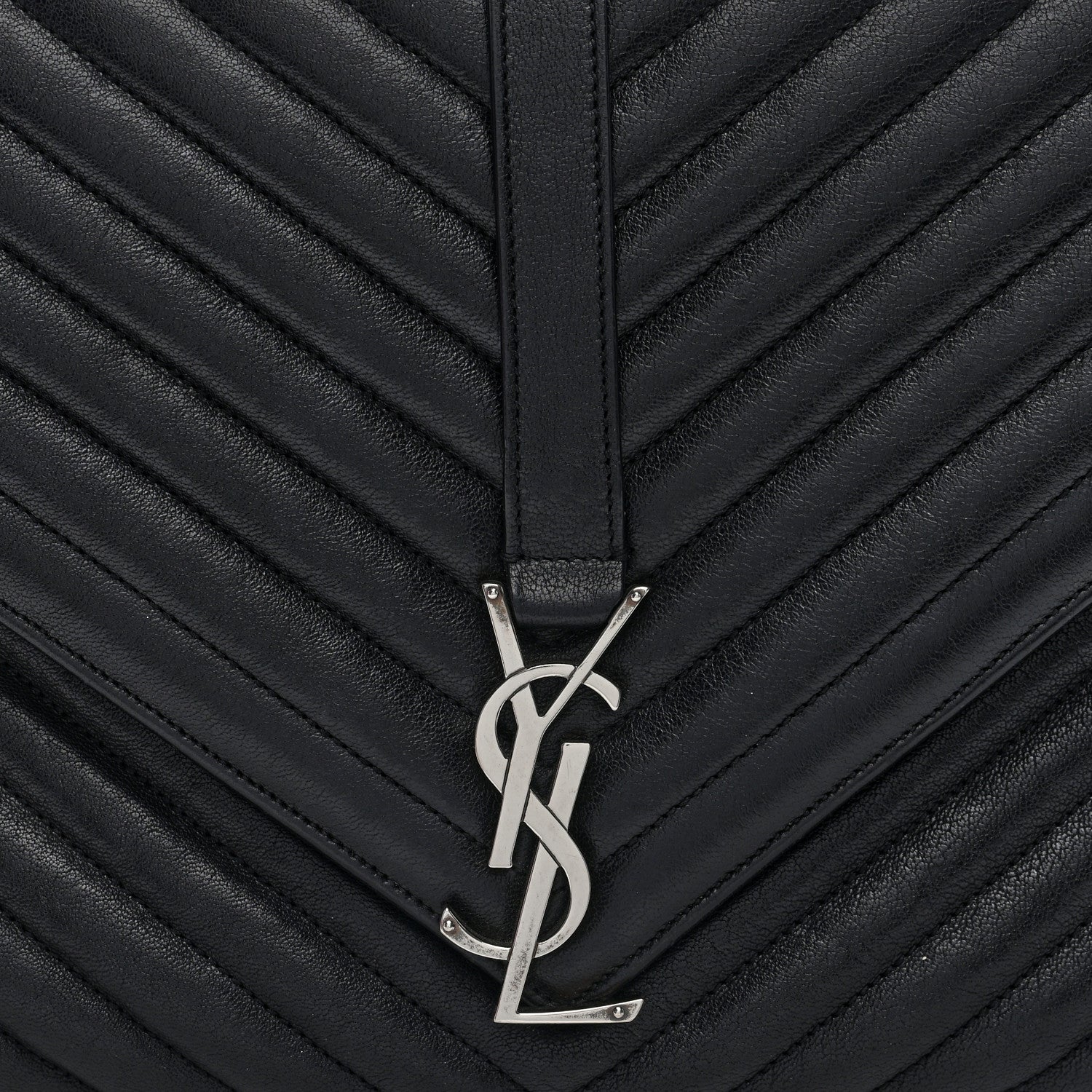 Saint Laurent Sheepskin Matelasse Chevron Monogram Large College Satchel Black Tulip 7 of 9