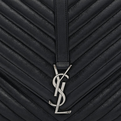 Saint Laurent Sheepskin Matelasse Chevron Monogram Large College Satchel Black Tulip 7 of 9