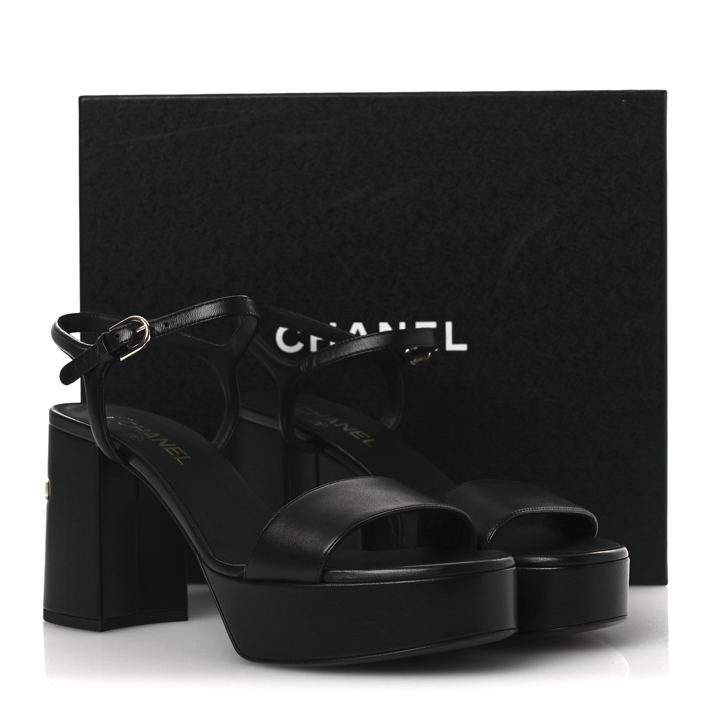 Lambskin Logo Platform Sandals 41 Black