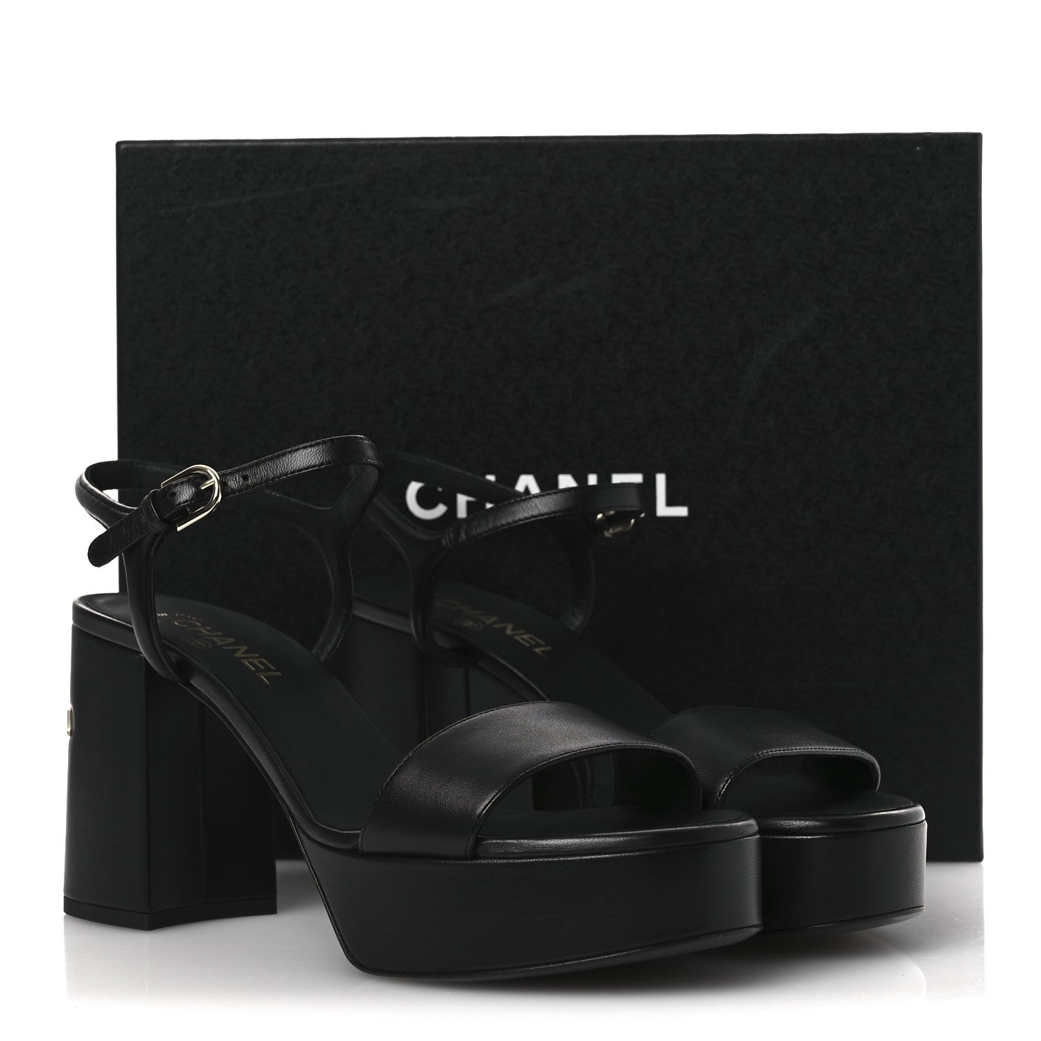 Chanel Lambskin Logo Platform Sandals 41 Black 12 of 12