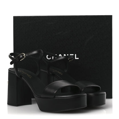Chanel Lambskin Logo Platform Sandals 41 Black 12 of 12