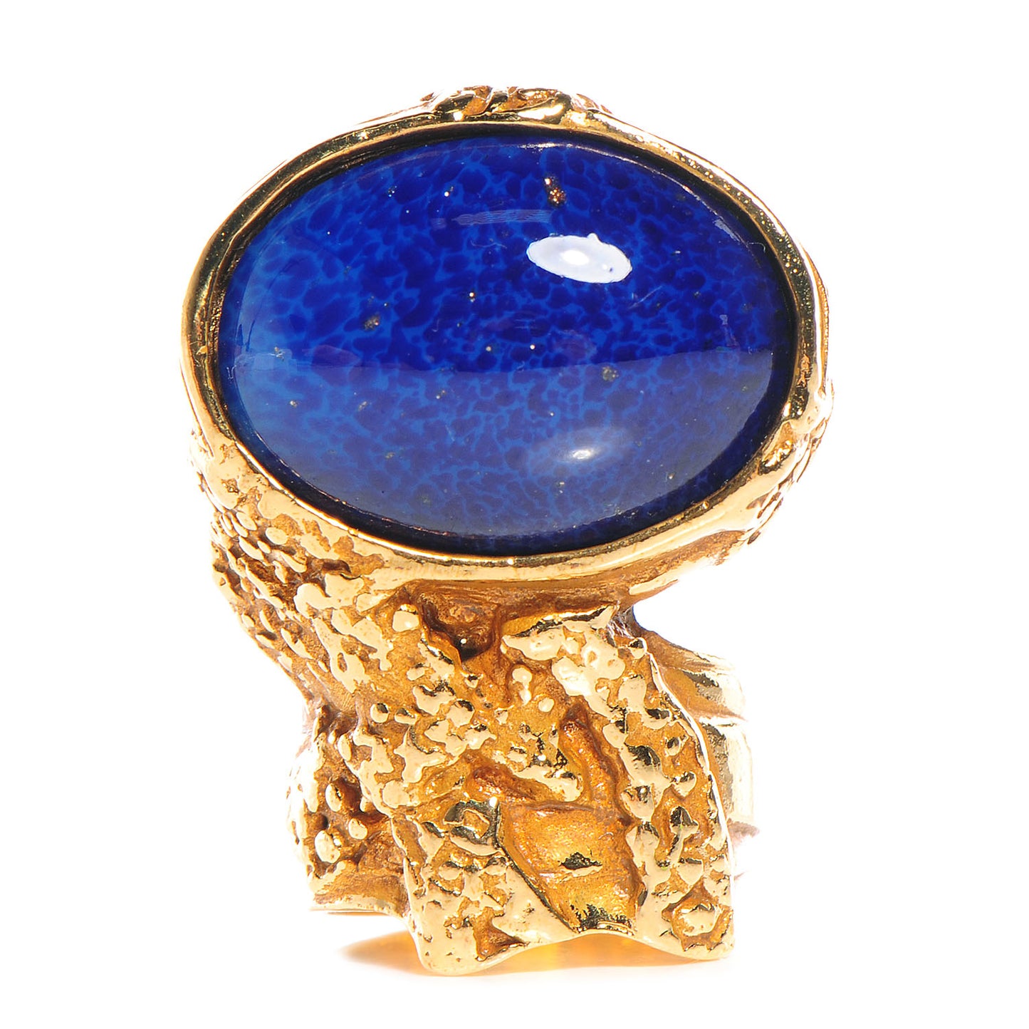 Glass Cabochon Arty Ovale Ring 7 Gold Lapis