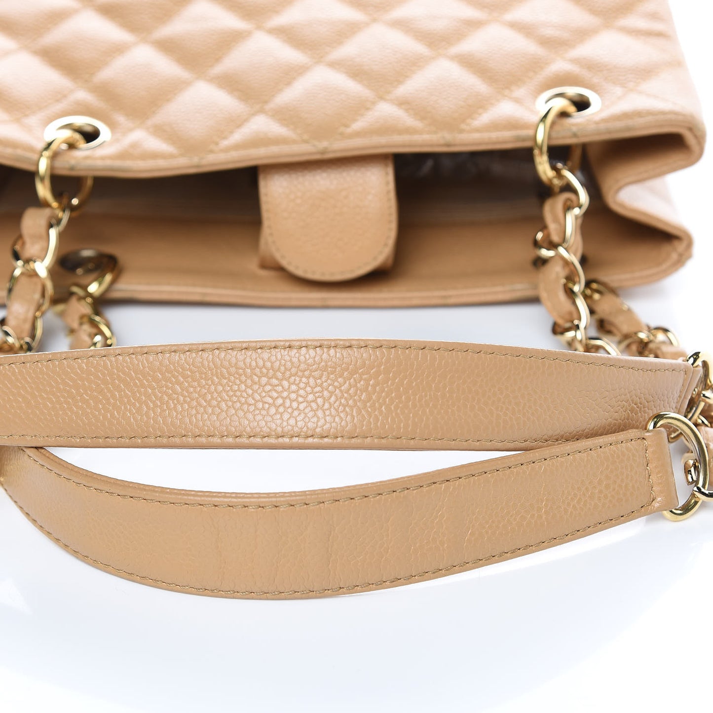 Caviar Quilted Petit Shopping Tote PST Dark Beige