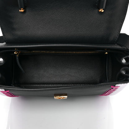 Versace Calfskin Medusa Whipstitch Medium La Medusa Top Handle Handbag Black White 5 of 7