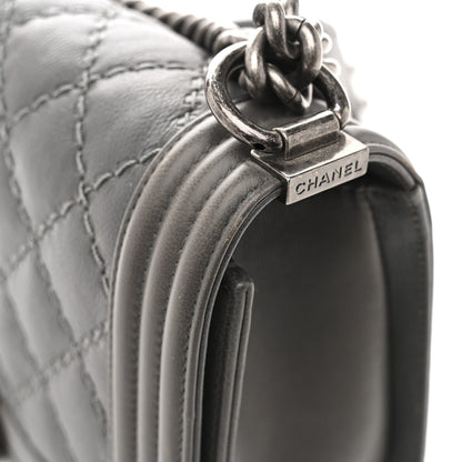 Chanel Calfskin Double Stitch Medium Boy Flap Grey 14 of 16